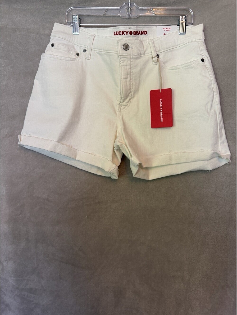 Lucky Brand Shorts White Denim Mid Rise Ava Short 3” Inseam Cuffed 14/32 NWT
